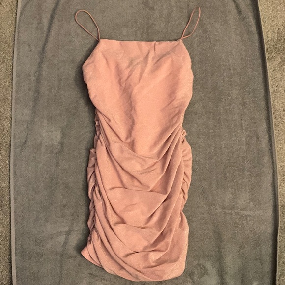 SHEIN PETITE Backless Ruched Glitter Bodycon Dress - Picture 1 of 3